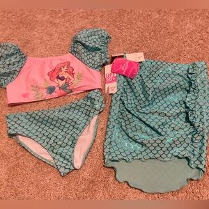 Disney Princess Ariel 3-Piece Swim Girls Size 7/8 Pink Blue NWT Little Mermaid